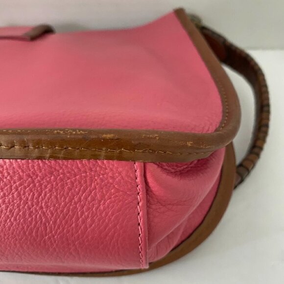 Fossil Pink Brown Leather Heart Accent Whipstitch Y2K Medium Shoulder Bag Purse - Picture 5 of 11